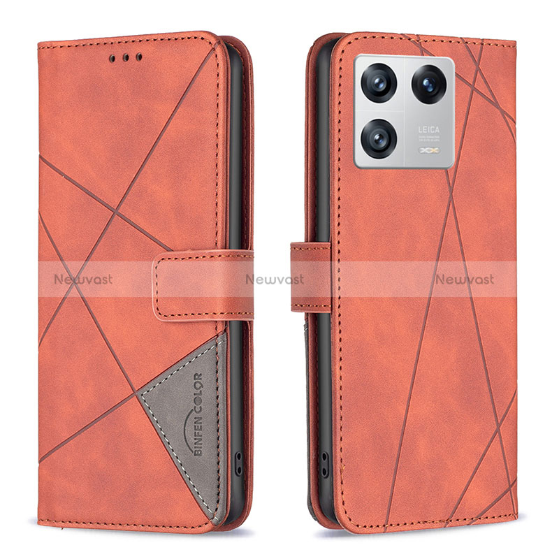 Leather Case Stands Flip Cover Holder B08F for Xiaomi Mi 13 5G Orange