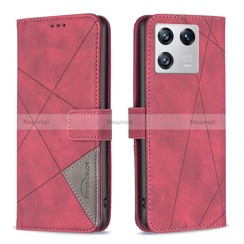 Leather Case Stands Flip Cover Holder B08F for Xiaomi Mi 13 Pro 5G Red