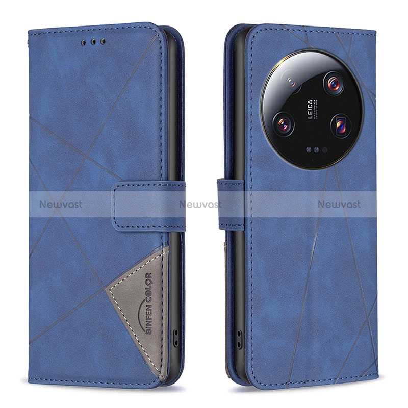 Leather Case Stands Flip Cover Holder B08F for Xiaomi Mi 13 Ultra 5G Blue