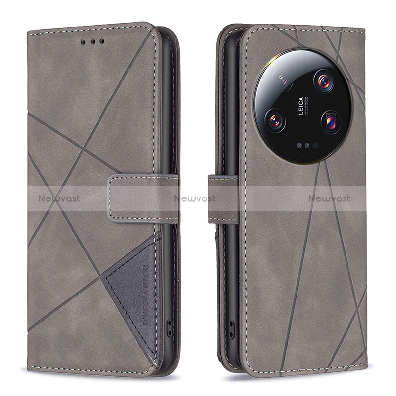 Leather Case Stands Flip Cover Holder B08F for Xiaomi Mi 13 Ultra 5G Gray