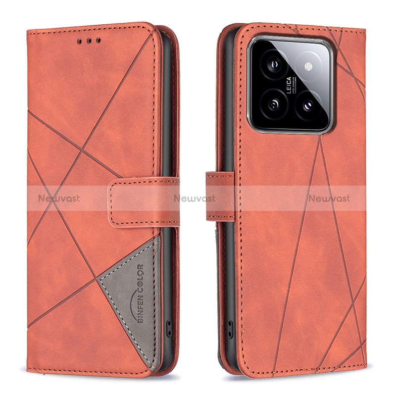 Leather Case Stands Flip Cover Holder B08F for Xiaomi Mi 14 5G Orange