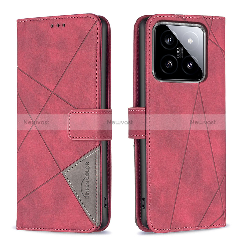 Leather Case Stands Flip Cover Holder B08F for Xiaomi Mi 14 5G Red