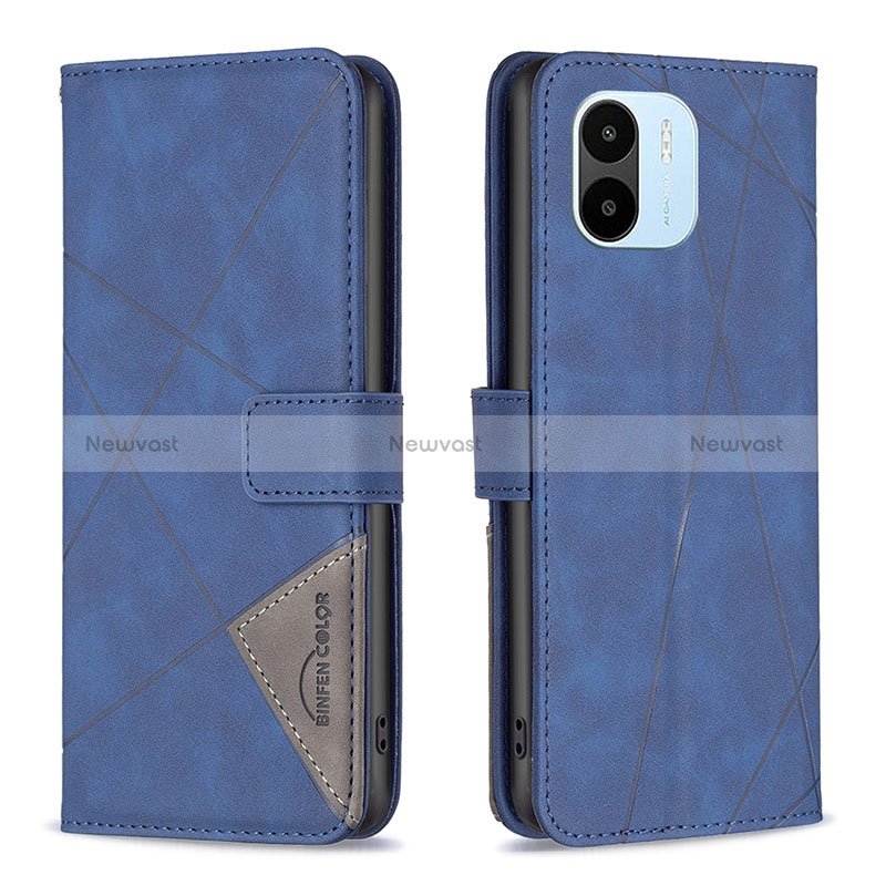 Leather Case Stands Flip Cover Holder B08F for Xiaomi Poco C51 Blue