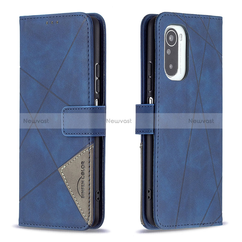 Leather Case Stands Flip Cover Holder B08F for Xiaomi Poco F3 5G Blue