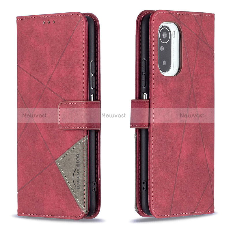 Leather Case Stands Flip Cover Holder B08F for Xiaomi Poco F3 5G Red