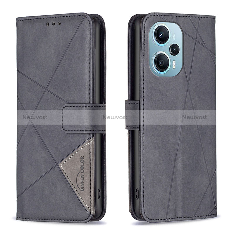 Leather Case Stands Flip Cover Holder B08F for Xiaomi Poco F5 5G Black