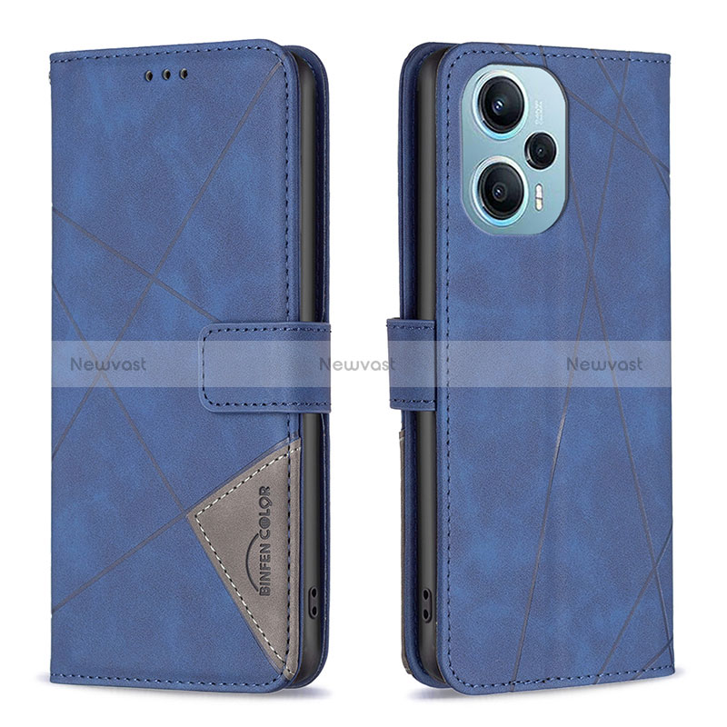 Leather Case Stands Flip Cover Holder B08F for Xiaomi Poco F5 5G Blue