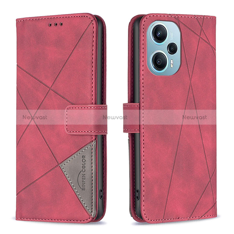 Leather Case Stands Flip Cover Holder B08F for Xiaomi Poco F5 5G Red