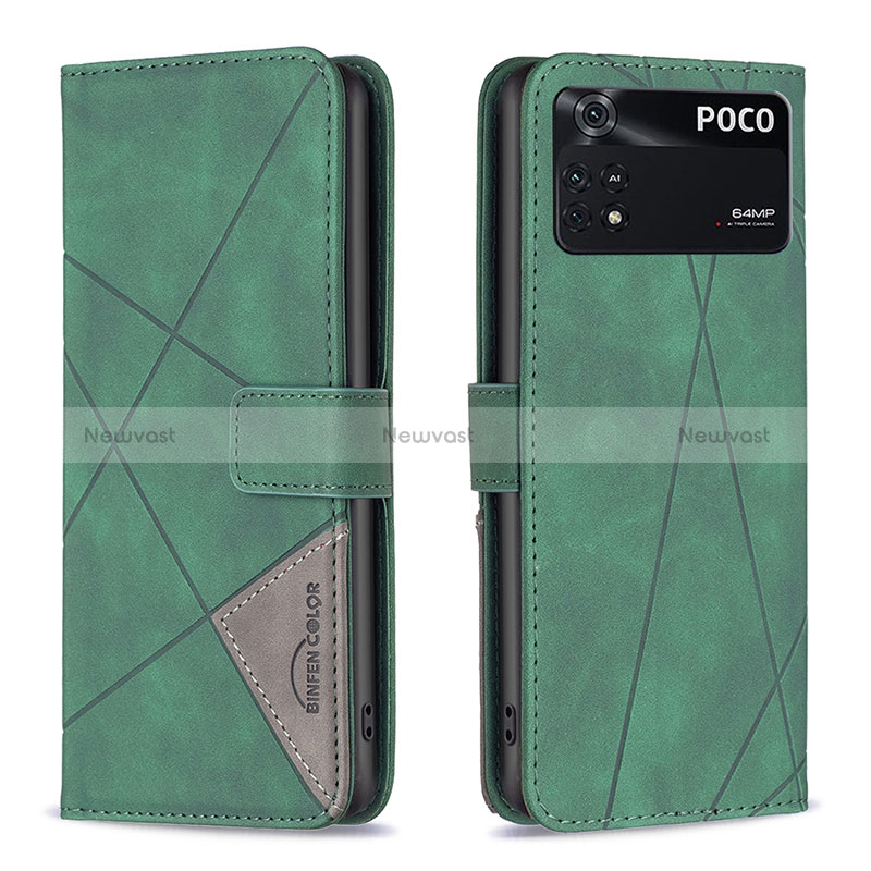 Leather Case Stands Flip Cover Holder B08F for Xiaomi Poco M4 Pro 4G