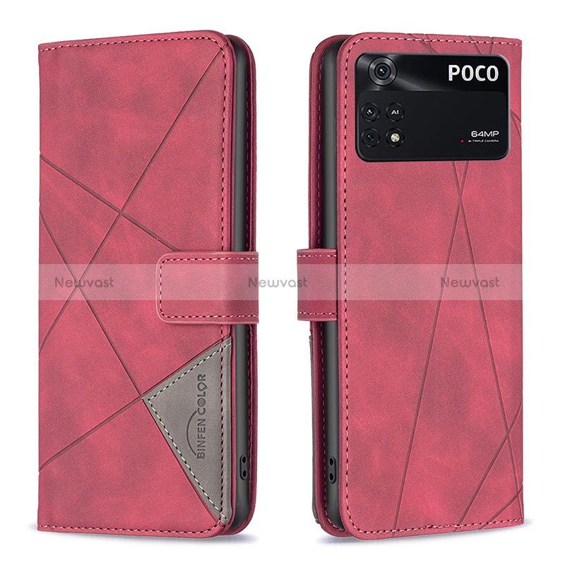 Leather Case Stands Flip Cover Holder B08F for Xiaomi Poco M4 Pro 4G