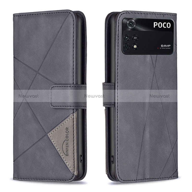 Leather Case Stands Flip Cover Holder B08F for Xiaomi Poco M4 Pro 4G