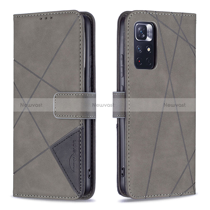 Leather Case Stands Flip Cover Holder B08F for Xiaomi Poco M4 Pro 5G Gray