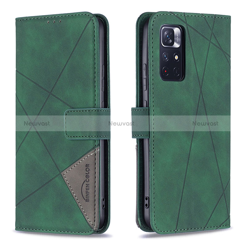 Leather Case Stands Flip Cover Holder B08F for Xiaomi Poco M4 Pro 5G Green