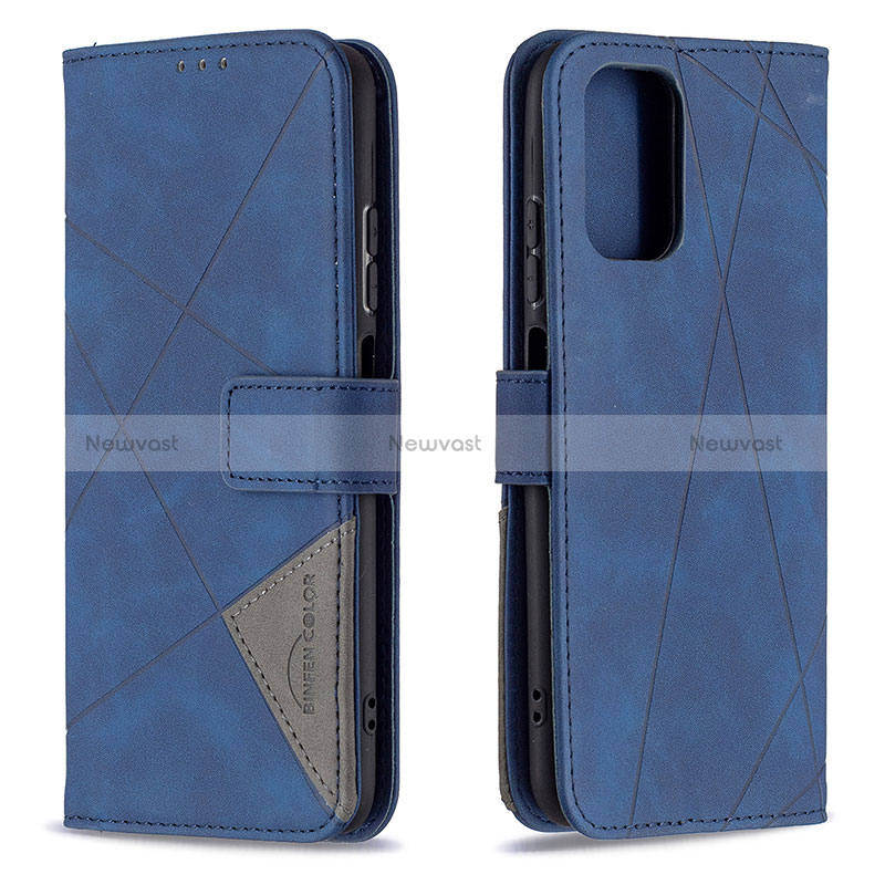 Leather Case Stands Flip Cover Holder B08F for Xiaomi Poco M5S Blue