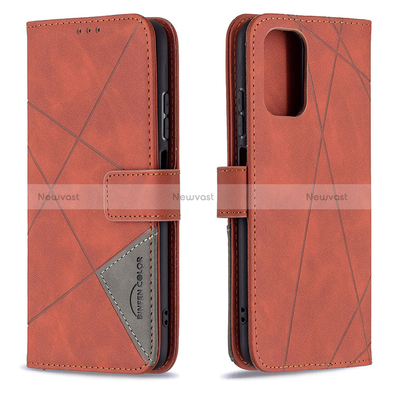 Leather Case Stands Flip Cover Holder B08F for Xiaomi Poco M5S Orange