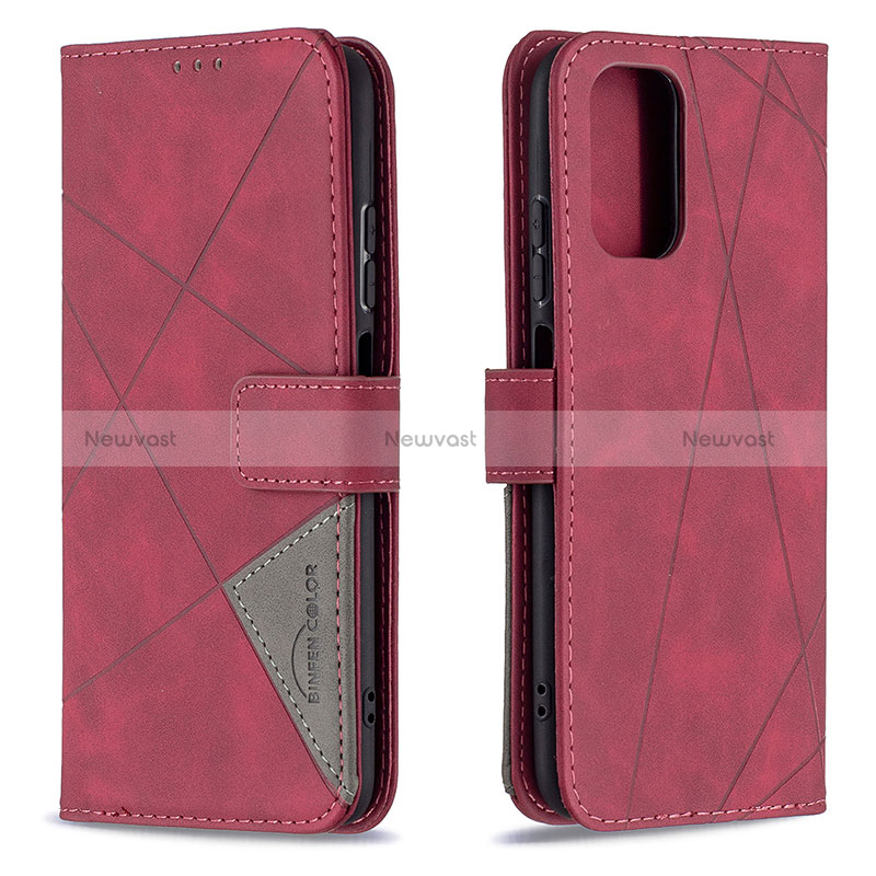 Leather Case Stands Flip Cover Holder B08F for Xiaomi Poco M5S Red