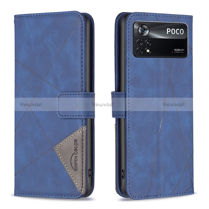 Leather Case Stands Flip Cover Holder B08F for Xiaomi Poco X4 Pro 5G Blue