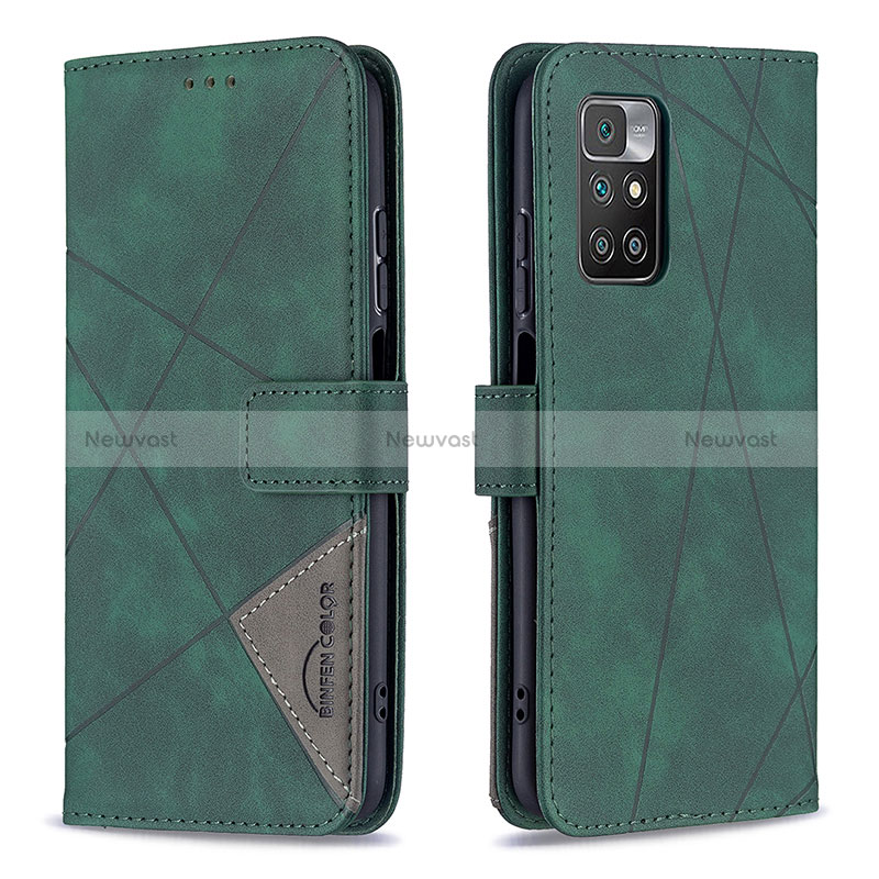 Leather Case Stands Flip Cover Holder B08F for Xiaomi Redmi 10 (2022) Green