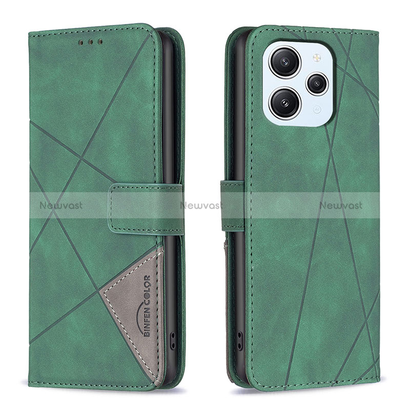 Leather Case Stands Flip Cover Holder B08F for Xiaomi Redmi 12 4G Green