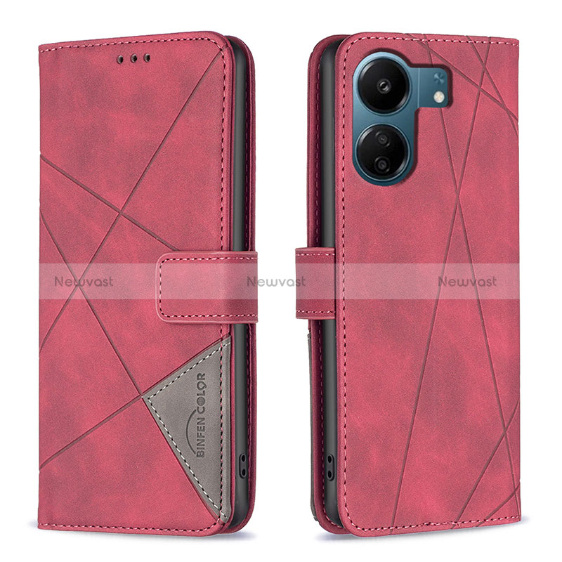 Leather Case Stands Flip Cover Holder B08F for Xiaomi Redmi 13C Red