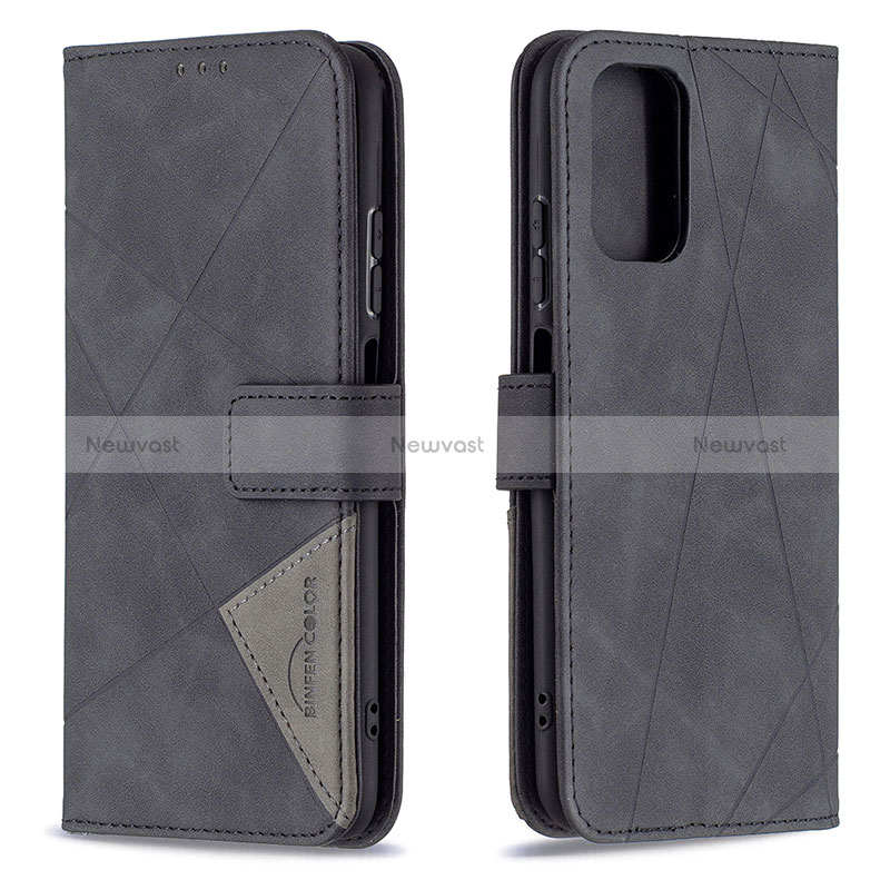 Leather Case Stands Flip Cover Holder B08F for Xiaomi Redmi Note 10 4G Black