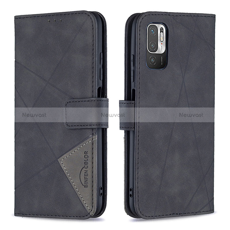 Leather Case Stands Flip Cover Holder B08F for Xiaomi Redmi Note 10 5G Black