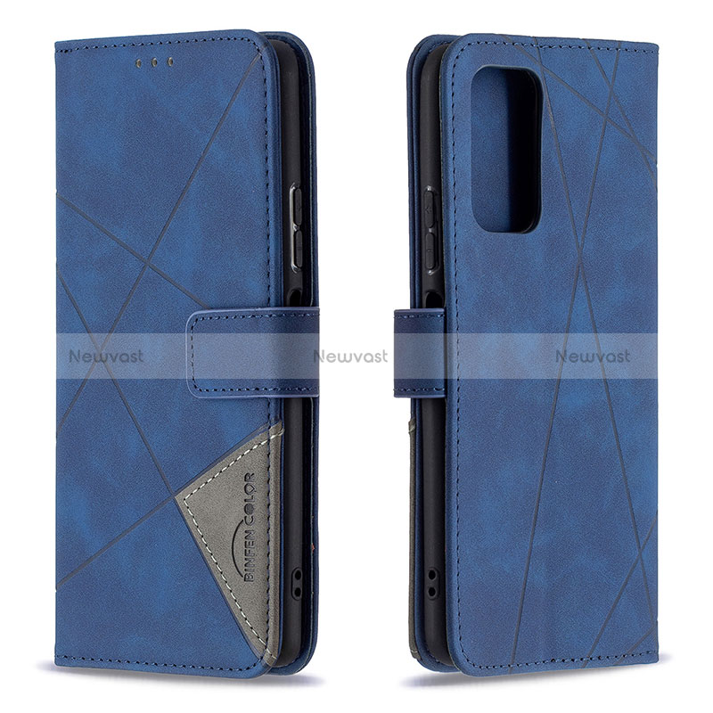 Leather Case Stands Flip Cover Holder B08F for Xiaomi Redmi Note 10 Pro 4G Blue