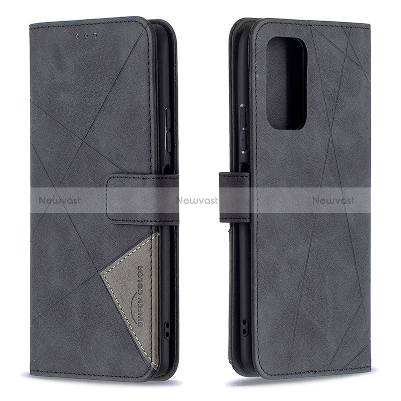 Leather Case Stands Flip Cover Holder B08F for Xiaomi Redmi Note 10 Pro Max Black