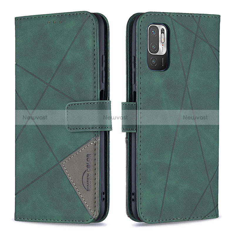 Leather Case Stands Flip Cover Holder B08F for Xiaomi Redmi Note 10T 5G Green