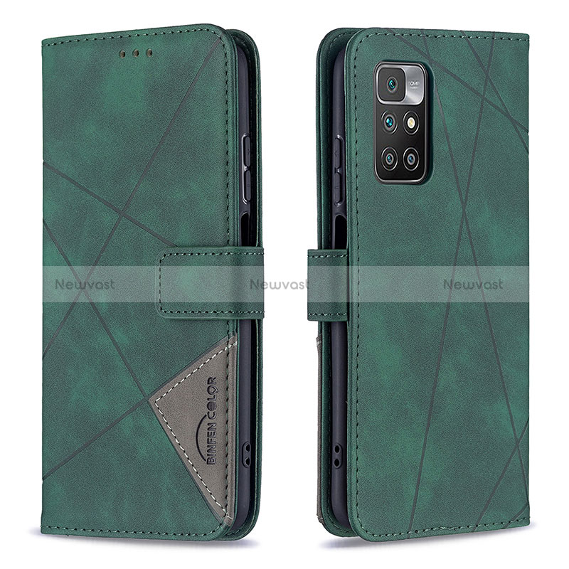 Leather Case Stands Flip Cover Holder B08F for Xiaomi Redmi Note 11 4G (2021) Green