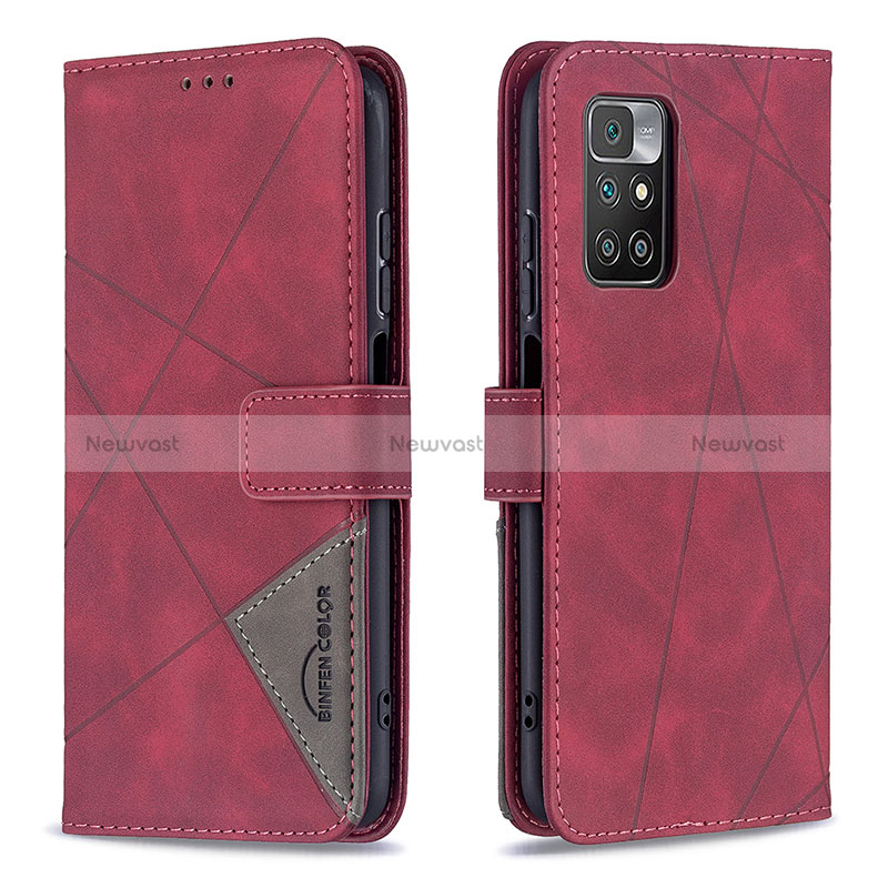 Leather Case Stands Flip Cover Holder B08F for Xiaomi Redmi Note 11 4G (2021) Red