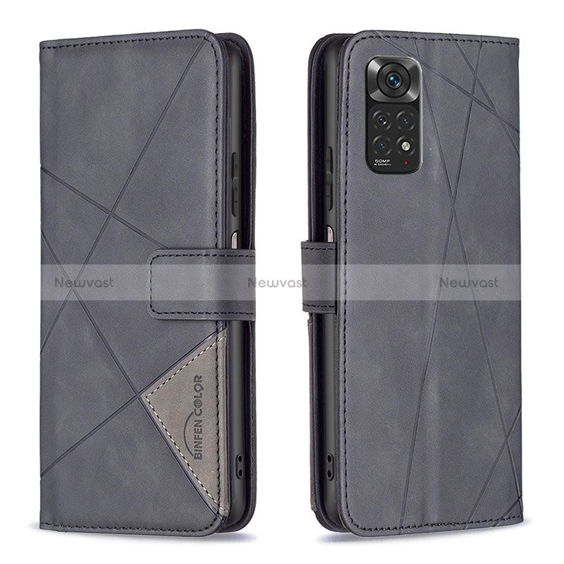 Leather Case Stands Flip Cover Holder B08F for Xiaomi Redmi Note 11 4G (2022) Black