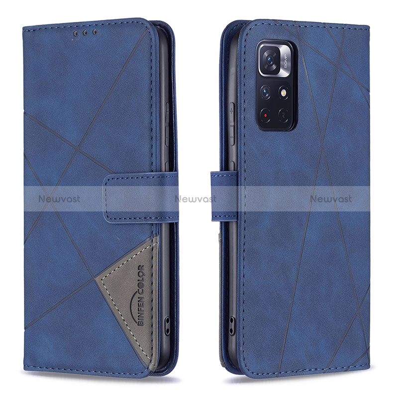 Leather Case Stands Flip Cover Holder B08F for Xiaomi Redmi Note 11 5G Blue