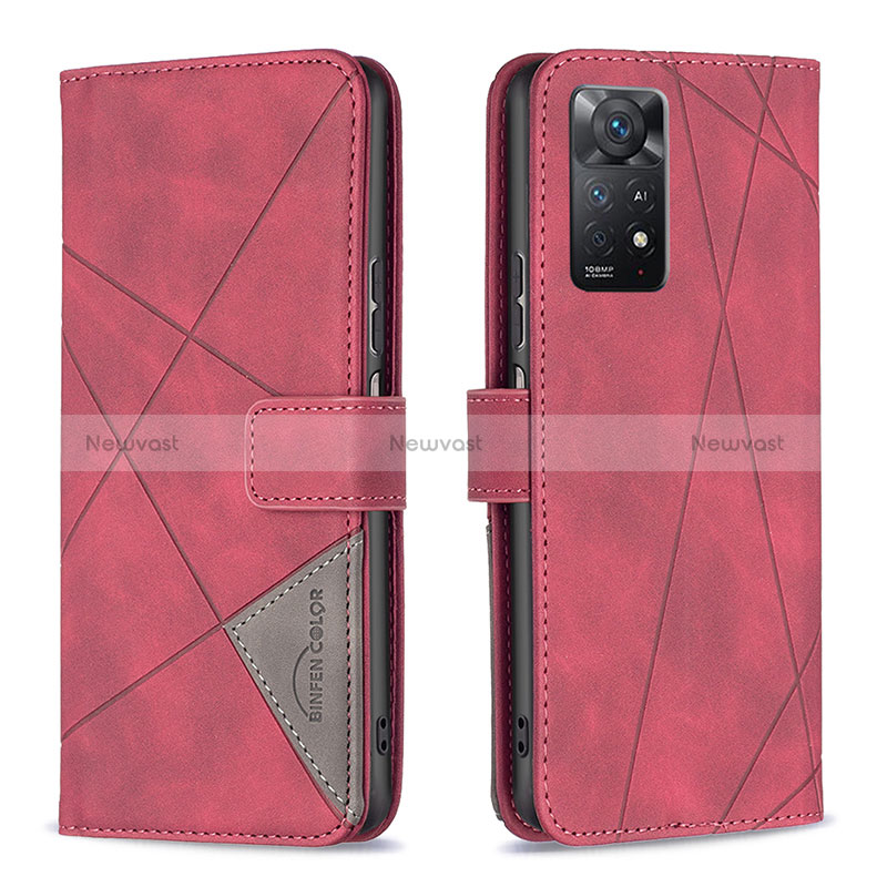 Leather Case Stands Flip Cover Holder B08F for Xiaomi Redmi Note 11 Pro 4G Red