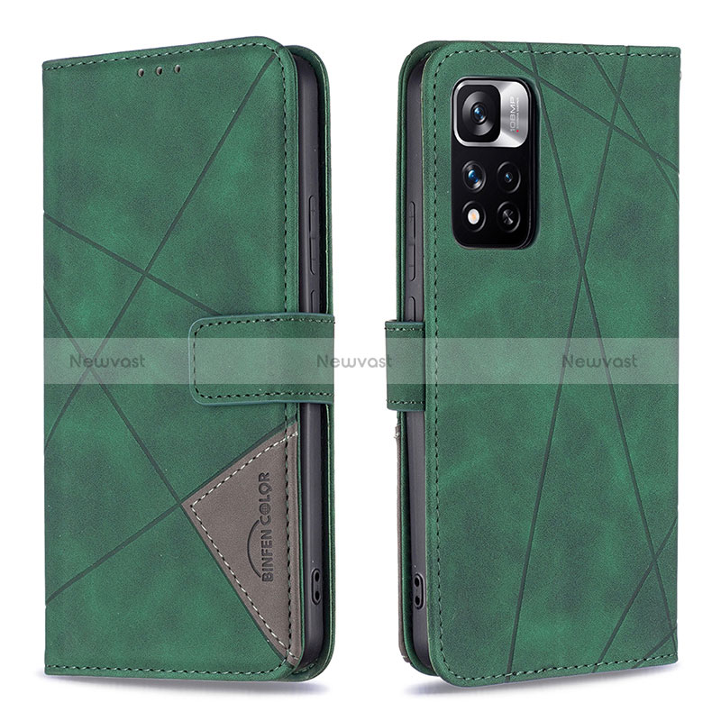 Leather Case Stands Flip Cover Holder B08F for Xiaomi Redmi Note 11 Pro+ Plus 5G Green