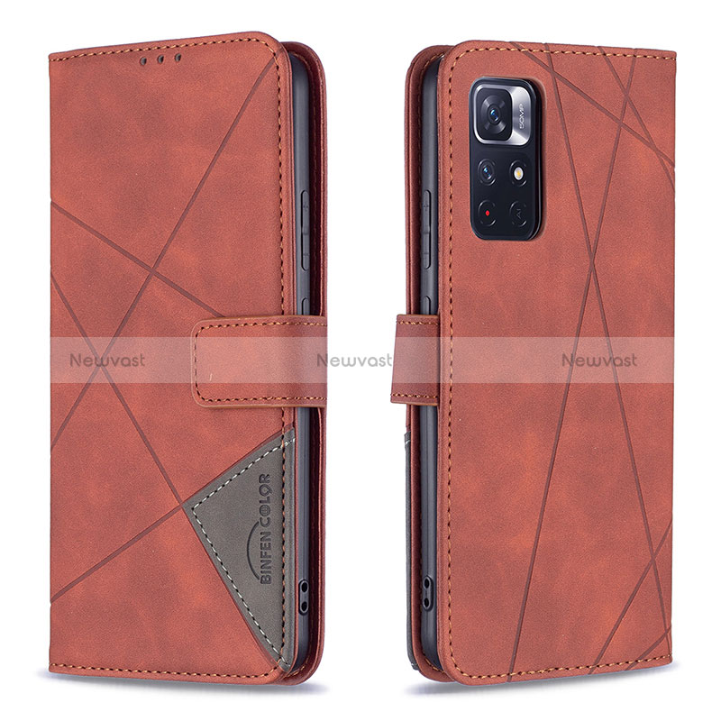 Leather Case Stands Flip Cover Holder B08F for Xiaomi Redmi Note 11S 5G Orange