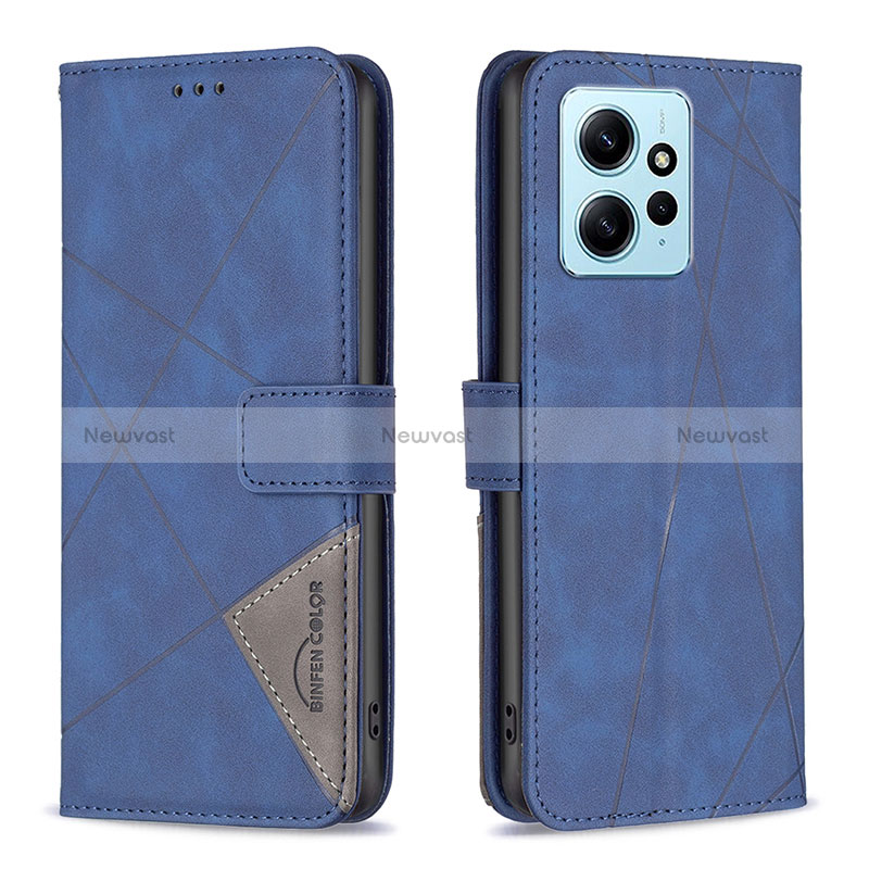 Leather Case Stands Flip Cover Holder B08F for Xiaomi Redmi Note 12 4G Blue