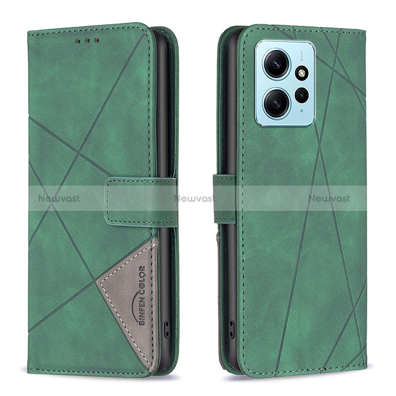 Leather Case Stands Flip Cover Holder B08F for Xiaomi Redmi Note 12 4G Green