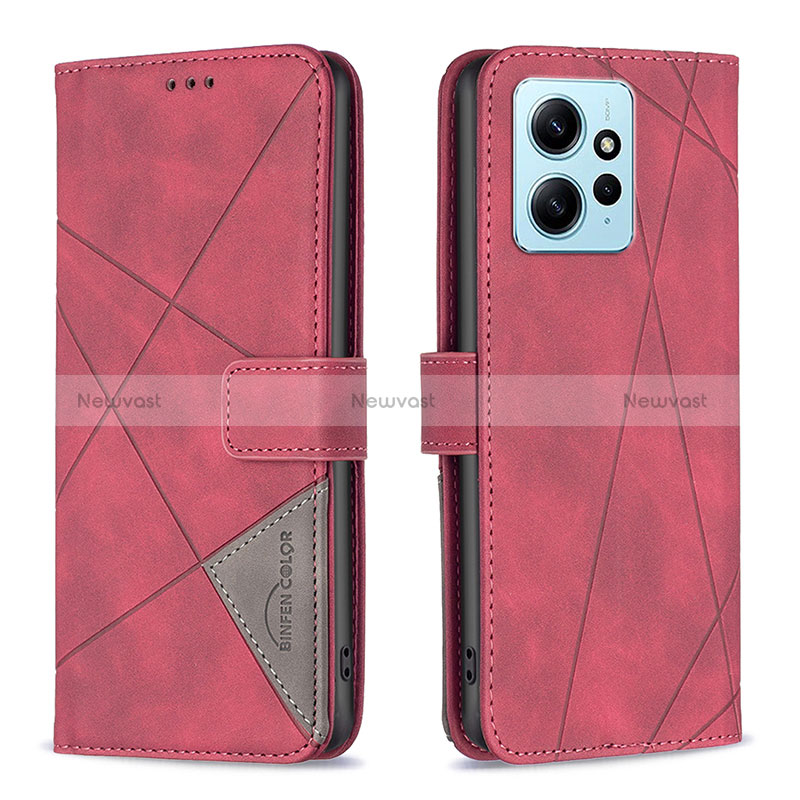 Leather Case Stands Flip Cover Holder B08F for Xiaomi Redmi Note 12 4G Red