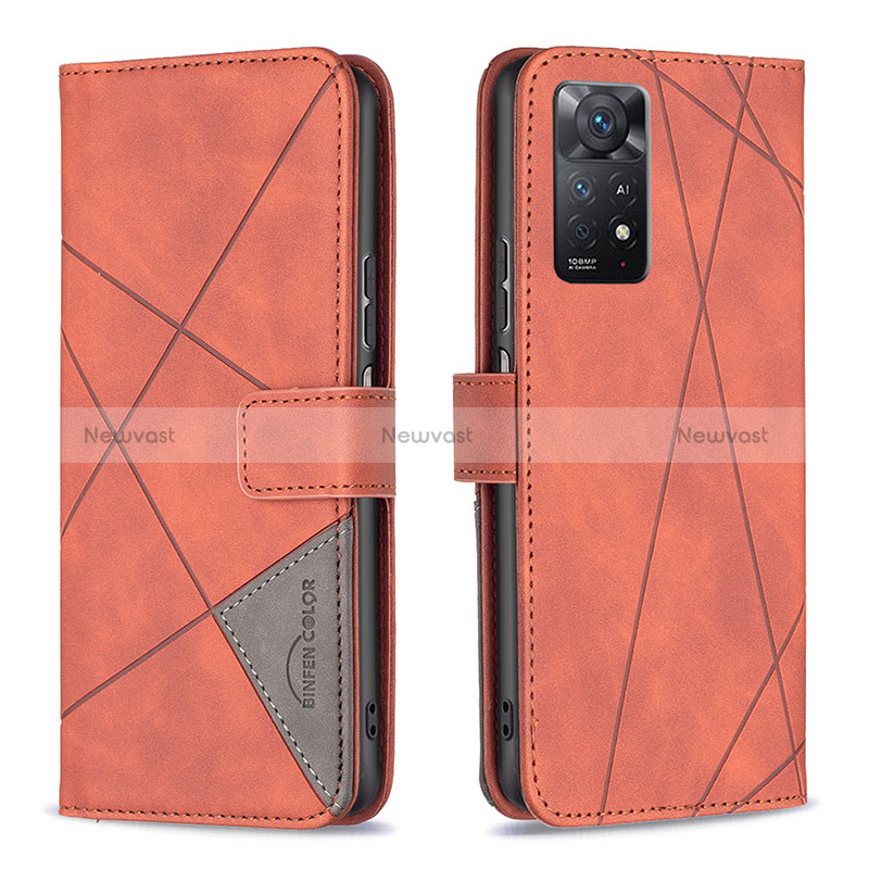 Leather Case Stands Flip Cover Holder B08F for Xiaomi Redmi Note 12 Pro 4G Orange