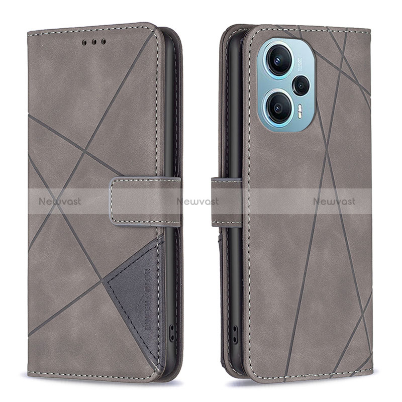 Leather Case Stands Flip Cover Holder B08F for Xiaomi Redmi Note 12 Turbo 5G Gray