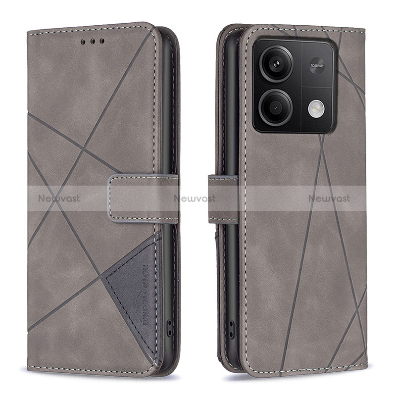 Leather Case Stands Flip Cover Holder B08F for Xiaomi Redmi Note 13 5G Gray