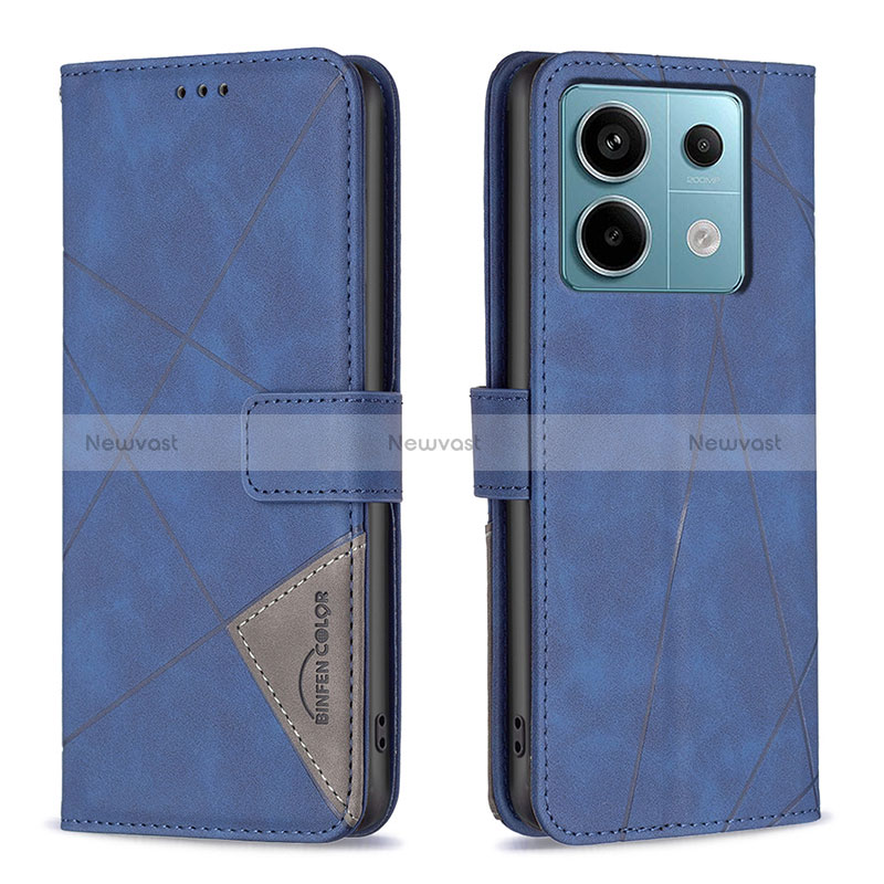 Leather Case Stands Flip Cover Holder B08F for Xiaomi Redmi Note 13 Pro 5G Blue