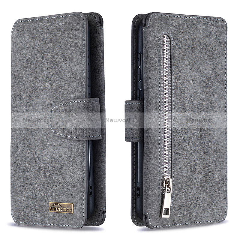 Leather Case Stands Flip Cover Holder B09F for Samsung Galaxy A11 Gray