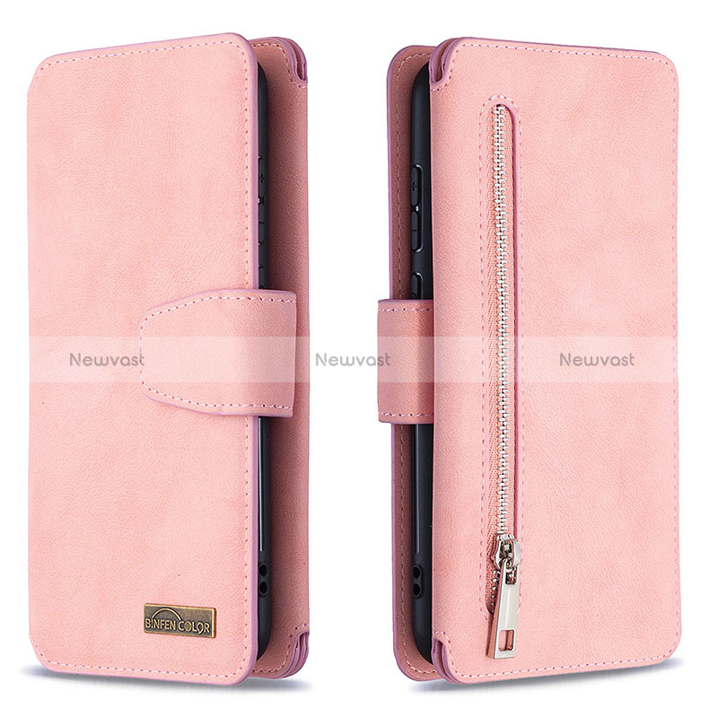 Leather Case Stands Flip Cover Holder B09F for Samsung Galaxy A11 Rose Gold