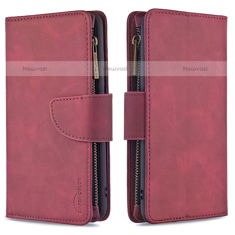 Leather Case Stands Flip Cover Holder B09F for Samsung Galaxy M10 Red