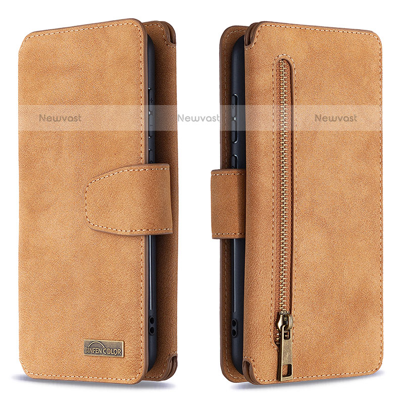 Leather Case Stands Flip Cover Holder B09F for Samsung Galaxy M11 Brown