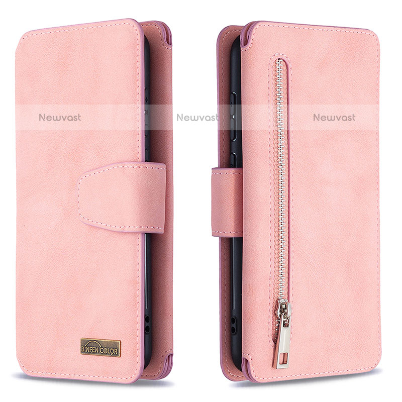 Leather Case Stands Flip Cover Holder B09F for Samsung Galaxy M11 Rose Gold