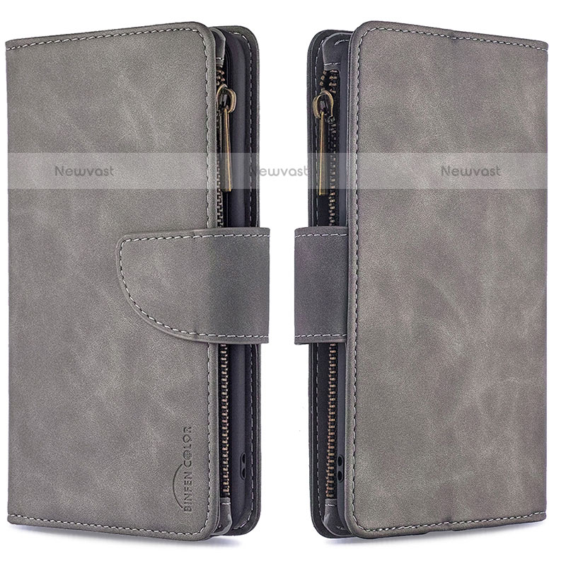 Leather Case Stands Flip Cover Holder B09F for Samsung Galaxy Note 10 Lite Gray