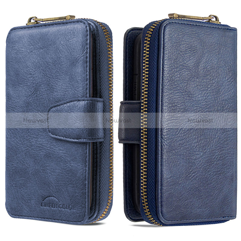 Leather Case Stands Flip Cover Holder B10F for Samsung Galaxy M10S Blue